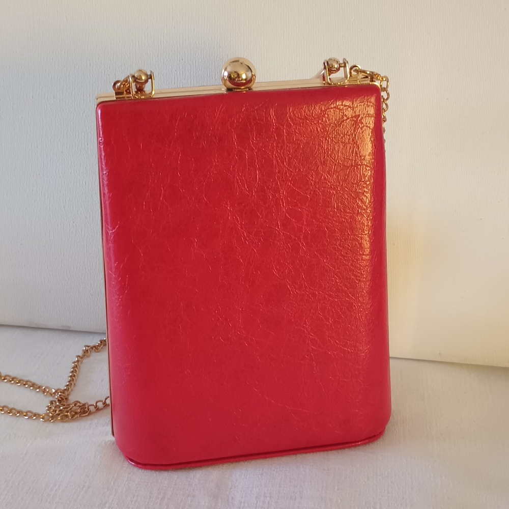 Chic Red Clutch with Gold Chain